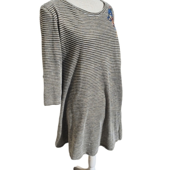 Umgee Knit Dress Medium Green White Stripes Floral Embroidery Bohemian - Picture 3 of 6